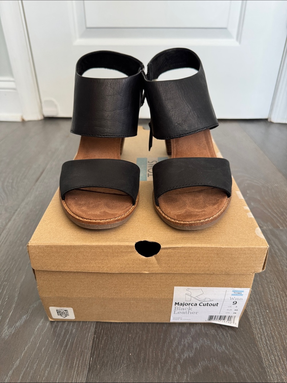 Toms Black Leather Cutout Ankle Strap Heels
